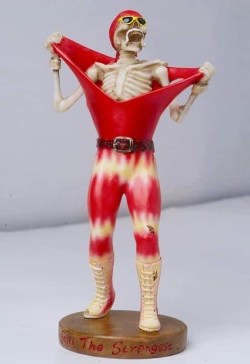 Steroid Use in the WWE: Candid Truth by Hulk Hogan, The Rock and More To show the effects of Steroid use in the WWE a photo of a Statue of skeleton dressed as Hulk Hogan ripping off his red and yellow tie dyed wrestling tights