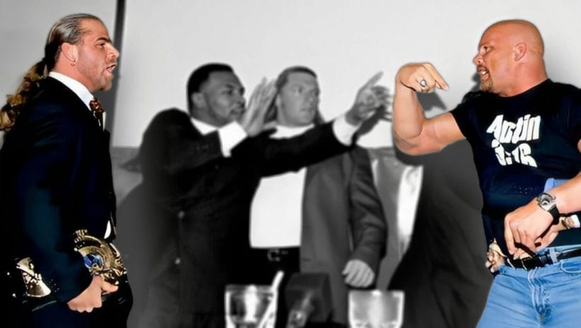 Steve Austin and Shawn Michaels - Surprising Details Behind Their Feud Steve Austin and Shawn Michaels discuss the behind-the-scenes build-up to their WrestleMania 14 main event match.