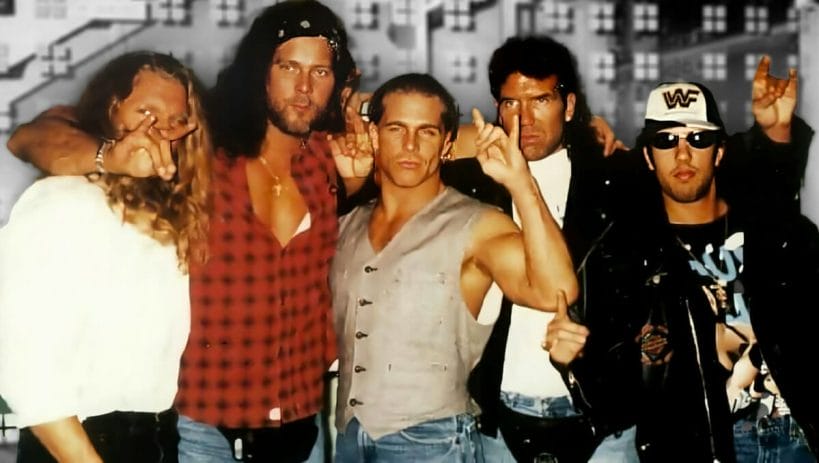 The Kliq | 10 Tales of Their WWE Locker Room Stranglehold The Kliq: Paul "Triple H" Levesque, Kevin Nash, Shawn Michaels, Scott Hall, and Sean "X-Pac" Waltman.