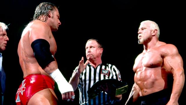 Kliq member Triple H squaring off against Big Bad Booty Daddy Scott Steiner at the 2003 Royal Rumble