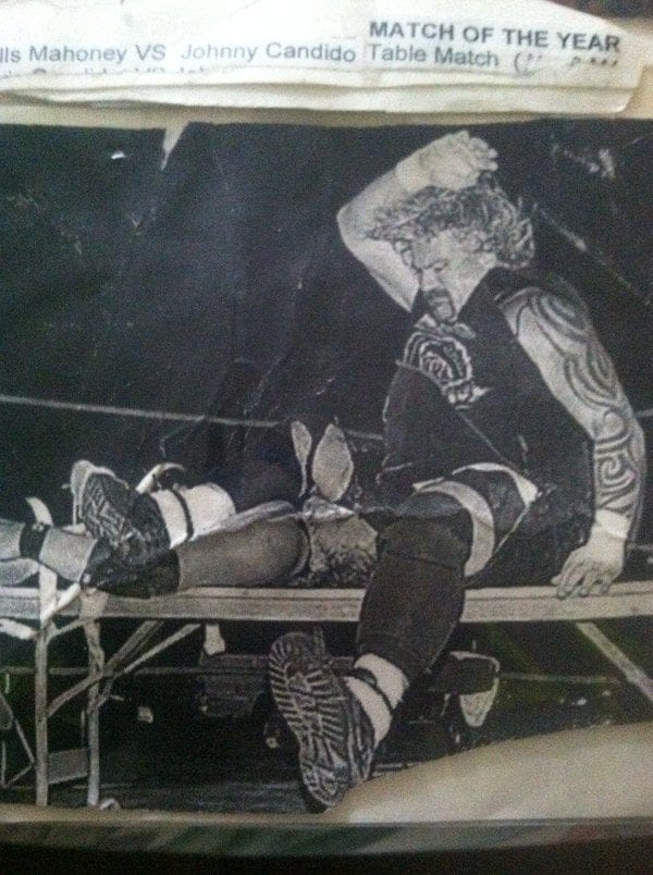 Chris Candido Story | Deception and Redemption Before Death Balls Mahoney crushing Jonny Candido's face on the world's stiffest table after Balls duct-taped Johnny Candido to it.