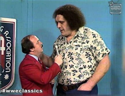 'Mean' Gene Okerlund interviewing Andre the Giant on WWE