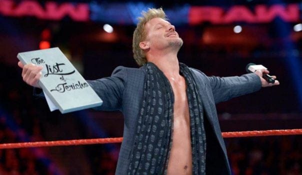 Chris Jericho, of "Talk is Jericho" Wrestling Podcast in the ring holding "The List of Jericho"