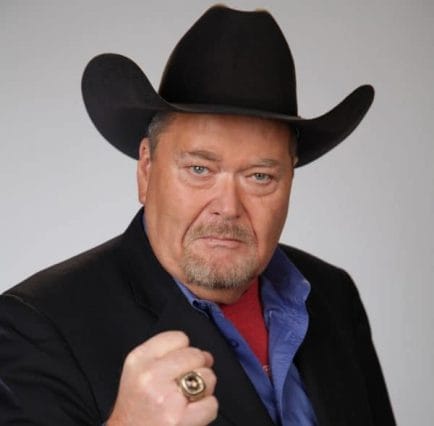Jim Ross Headshot with his fist up wearing a black cowboy hat