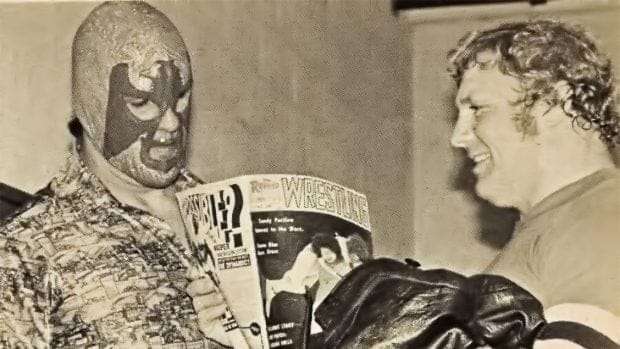 Don Jardine (left) before he was The Spoiler working under a hood as The Super Destroyer looks at a wrestling magazine with Lord Alfred Hayes. Photo credit: Mike Mooneyham Don Jardine (left) before he was The Spoiler working under a hood as The Super Destroyer looks at a wrestling magazine with Lord Alfred Hayes. Photo credit: Mike Mooneyham