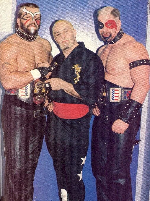 The Road Warriors with manager Paul Ellering, sometime between '83-84