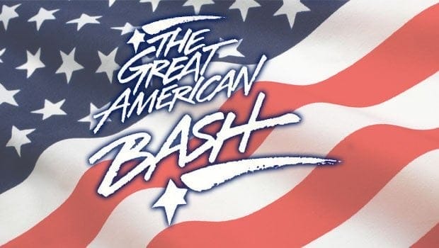 Graphic of an American flag with The Great American Bash written in front of it to promote the brainchild of the late Dusty Rhodes