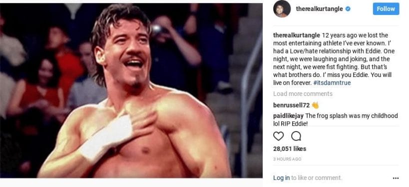 Instagram Post from Kurt Angle on the death of Eddie Guerrero 12 years later
