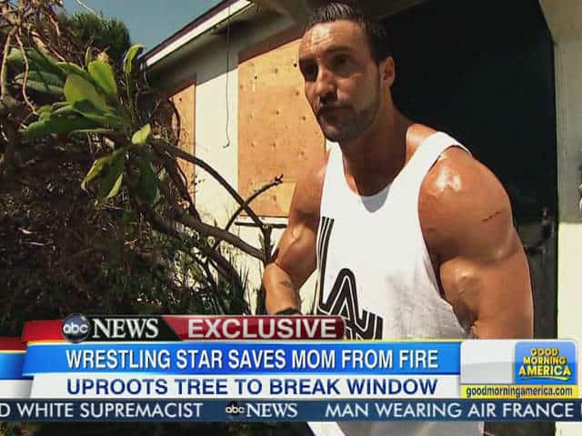 Chris Mordetzy, also known as Chris Masters in WW, being interviewed on Good Morning America in 2013 after helping save the life of his mother.