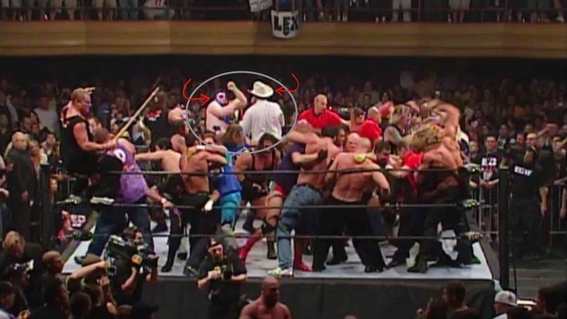 Blue Meanie get's bloodied up by JBL in the ring with a total brawl in the ring