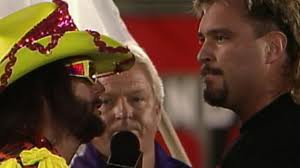 Wrestler Brian Adams Crush gets confronted by Macho Man Randy Savage