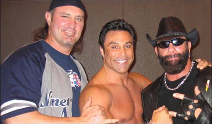 Wrestler Brian Adams alongside Marc Mero and Macho Man Randy Savage, who Adams went on to do security for during the time Savage was promoting his new rap album