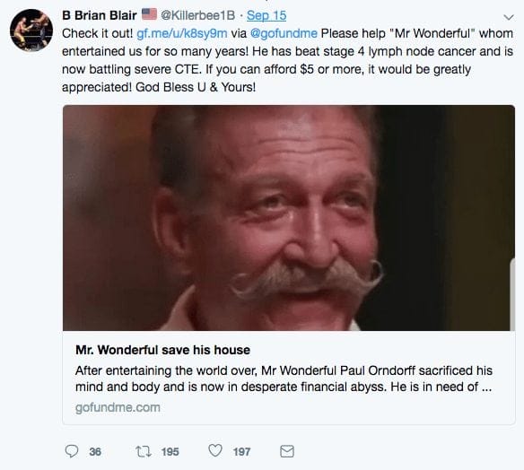 Brian Blair's tweet regarding Paul Orndorff's Go Fund Me campaign