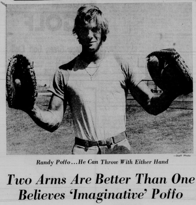 Randy Poffo learns to throw with both hands! Newspaper clipping from the May 6th, 1975 edition of Sarasota Herald Tribune.