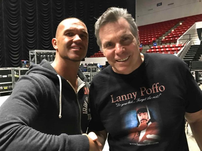 Frankie Kazarian and Lanny Poffo shake hands when meeting for the first time back in April, 2018