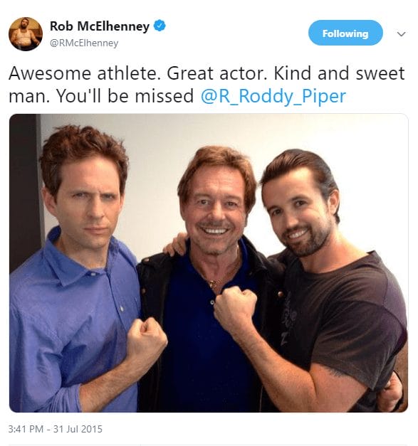 Rob McElhenney tweet after Roddy Piper died