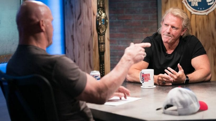 Stone Cold Steve Austin and Jeff Jarrett sit down to discuss their past on a 2022 episode of Broken Skull Sessions.