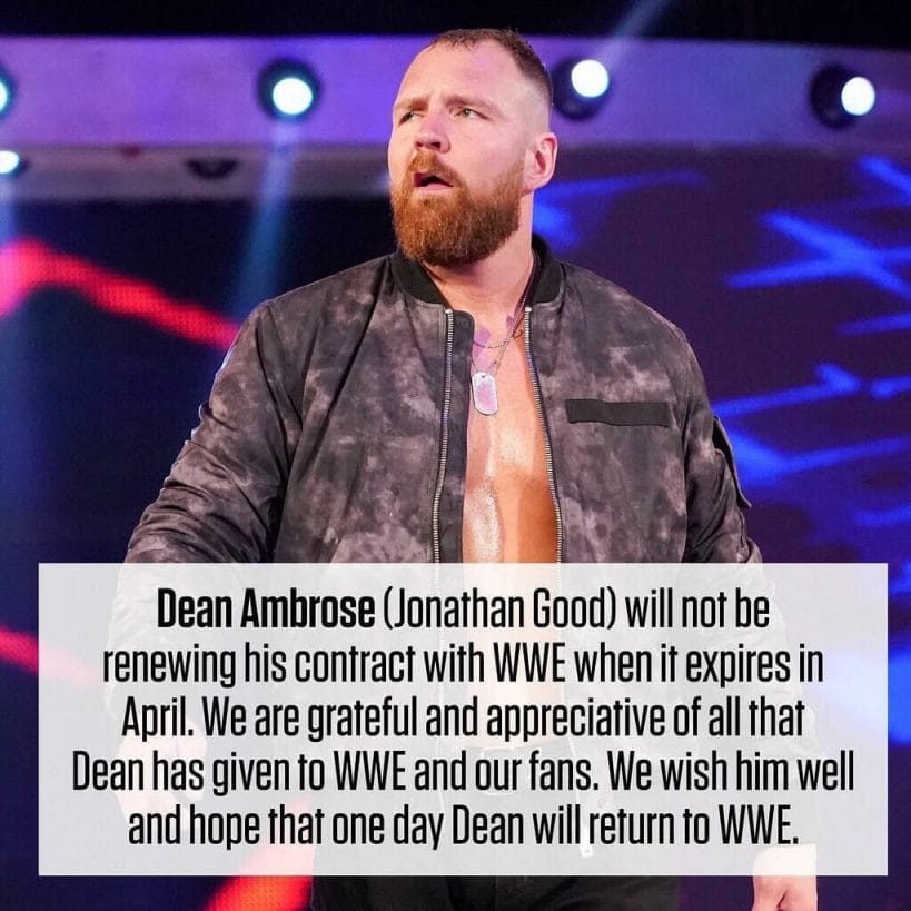 The AEW and WWE Conspiracy - WWE statement on Dean Ambrose leaving the company from January 2019