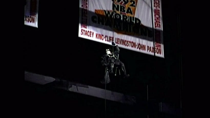 Sting repels from rafters for the very first time on WCW Monday Nitro in Chicago's United Center, January 20, 1997