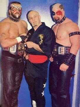 Leon White had to ask Hawk of the Road Warriors (right) for permission to pattern his new haircut to look like his.