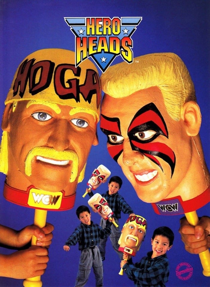 Bizarre WCW 'Hero Heads' merch featuring Hulk Hogan and Sting