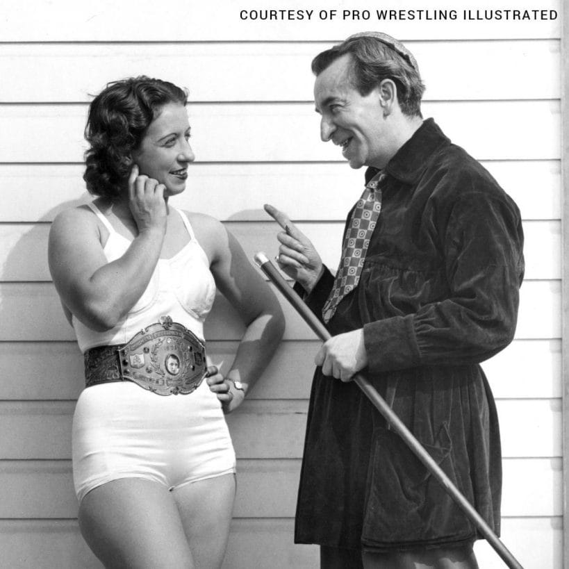 Mildred Burke inspired The Fabulous Moolah to become a pro wrestler. Here Burke is seen with promoter Jack Pfefer, a notable figure in wrestling who eventually helped Ellison in her career.
