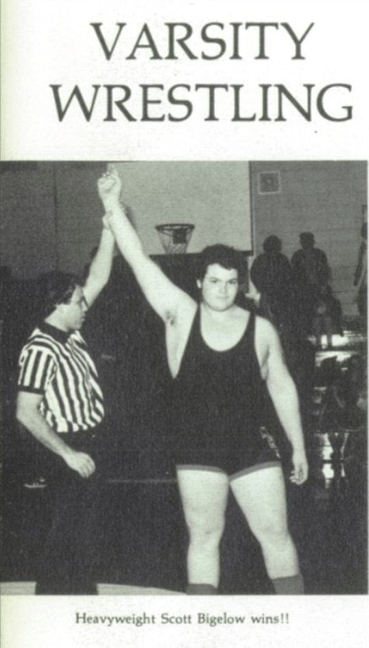 No flames in sight! Bam Bam Bigelow, then just known by his real-name Scott Bigelow, during his varsity wrestling years. 