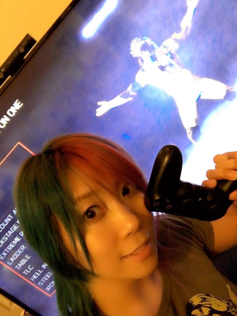 Asuka playing WWE 2K17