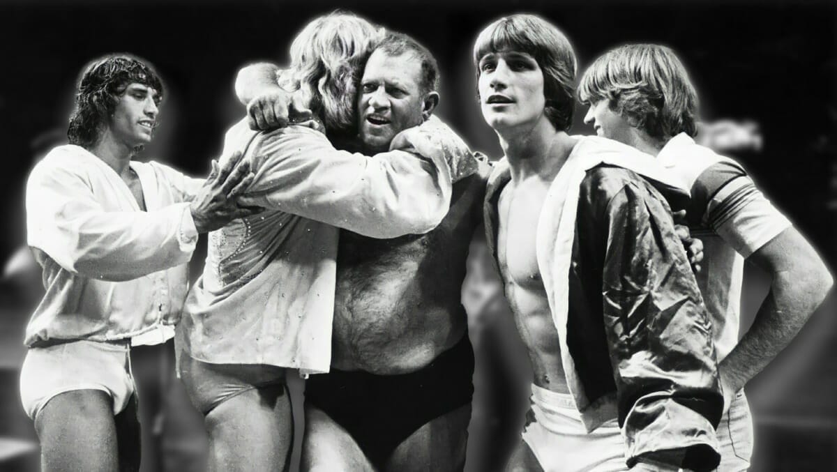 The Von Erichs: Father Fritz with sons Kevin, David, Michael, Chris, and Kerry. Kevin Von Erich is second from right. [Photo: Jan Sonnemair/The Dallas Morning News]