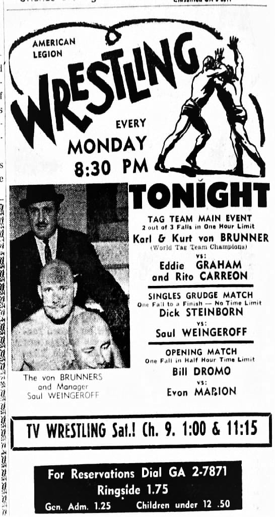 Gino Hernandez adored his stepfather Luis Hernandez and entered wrestling in part to honor him. Here we see a newspaper clipping where Luis (also called Rito Carreon), teamed with Eddie Graham.
