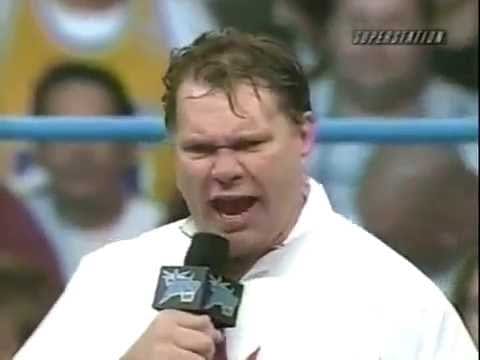 Hacksaw Jim Duggan with short hair and no beard on WCW television, October 4, 2000.
