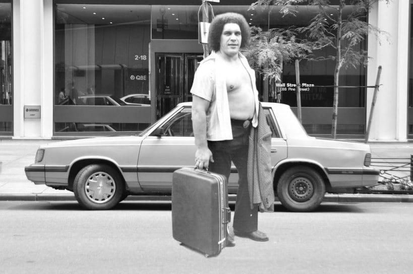 What André The Giant standing in front of a Chrystler K car might have looked like! [Photoshop by ProWrestlingStories.com's JP Zarka]
