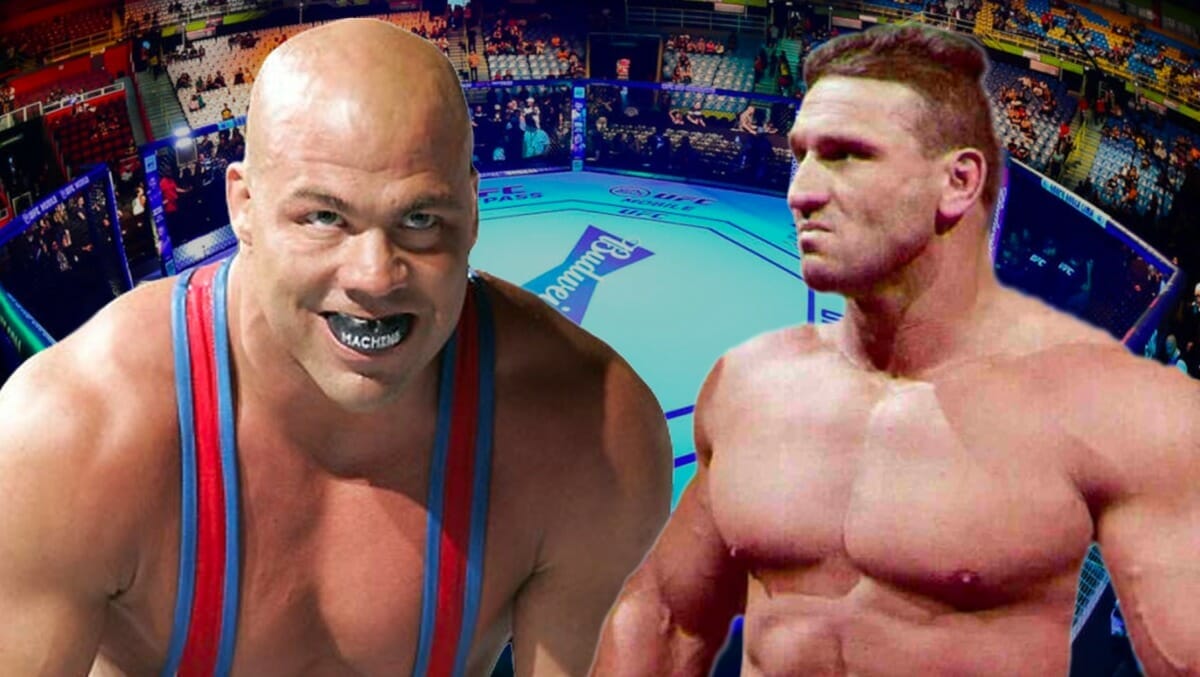 The 1996 Olympic gold medallist and multi-time WWE and TNA world champion Kurt Angle versus "The World's Most Dangerous Man" Ken Shamrock was discussed on several occasions, but unfortunately never came to fruition. Shamrock explains why. [design: JP Zarka / ProWrestlingStories.com]