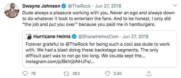 The Rock and The Hurricane give credit where credit is due on Twitter.