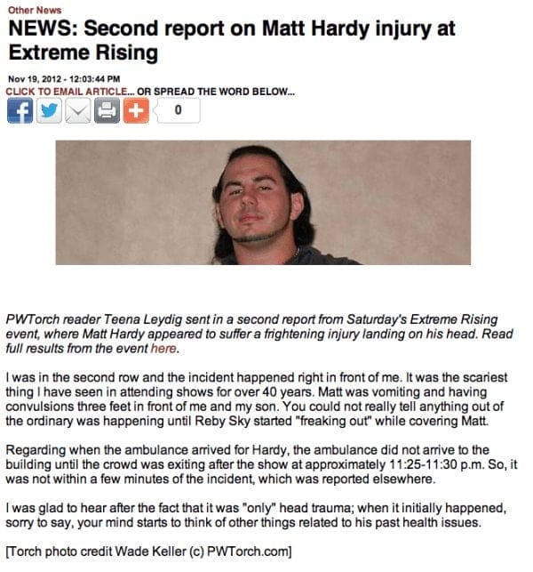 PWTorch’s article detailing the Matt Hardy incident