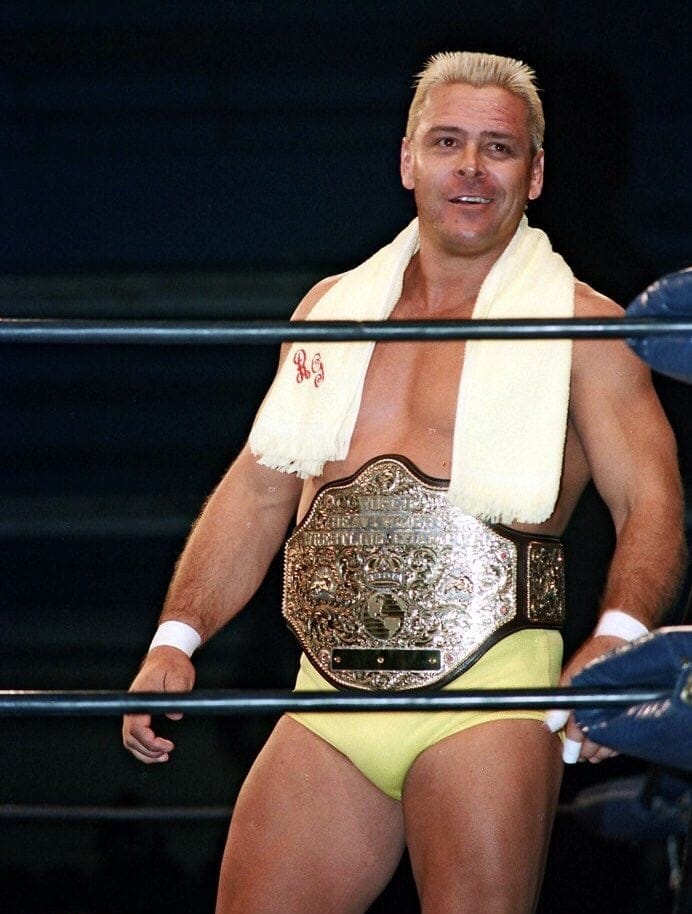 Ronnie Garvin with the coveted "Ten Pounds of Gold" NWA Worlds Heavyweight Championship.