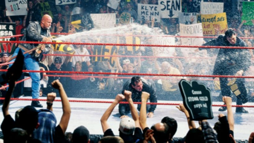 A beer shower courtesy of Stone Cold Steve Austin!