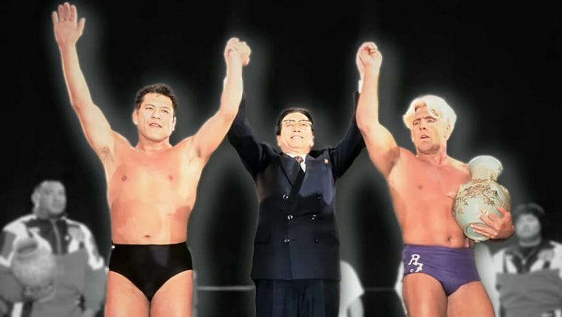 Antonio Inoki and Ric Flair in front of a crowd of 190,000 (or 165,000, depending on the source) in Pyongyang, North Korea back on April 29th, 1995.
