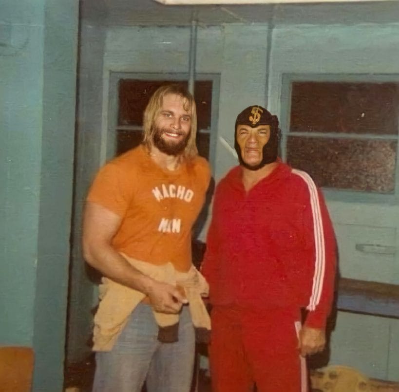 Macho Man Randy Savage with his father, "The Miser" Angelo Poffo, in ICW.