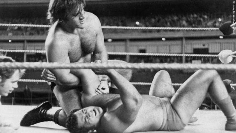 Showdown at Shea - The History of WWE's First Supercards Bruno Sammartino locks a hold on WWWF Champion Pedro Morales at the inaugural Showdown at Shea event on September 30, 1972.
