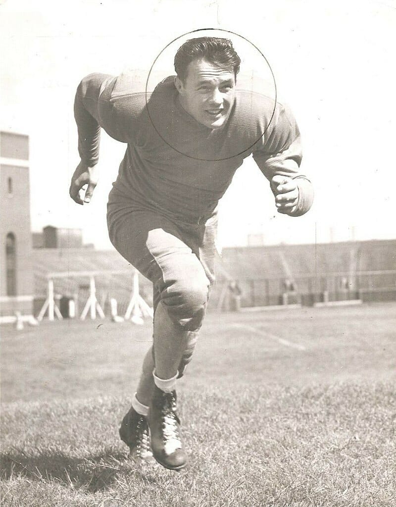 Verne Gagne during football practice at the University of Minnesota in 1946.