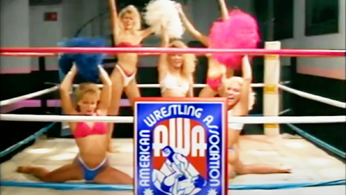 Lingerie-clad cheerleaders greet viewers in the opening montage in the AWA Team Challenge Series!