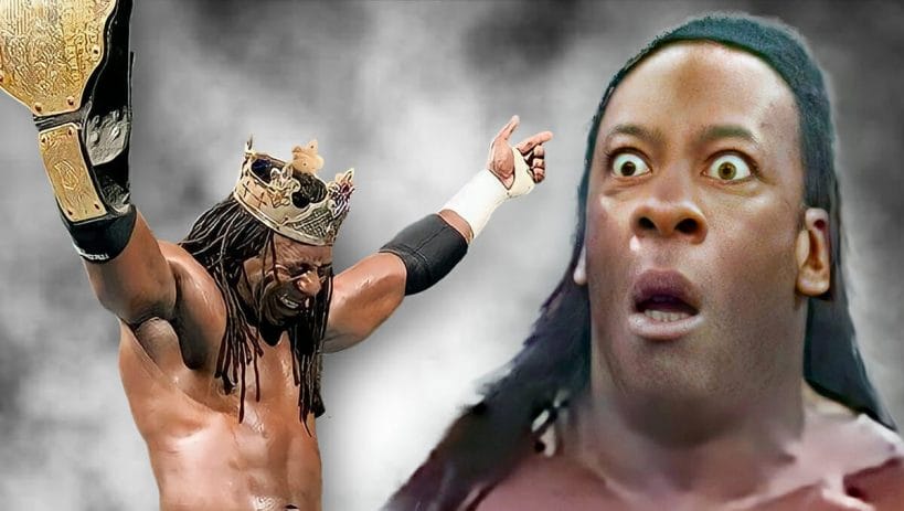 King Booker T as WWE World Heavyweight Champion in 2006 (left), and Booker T during his TNA debut at Genesis 2007 (right).