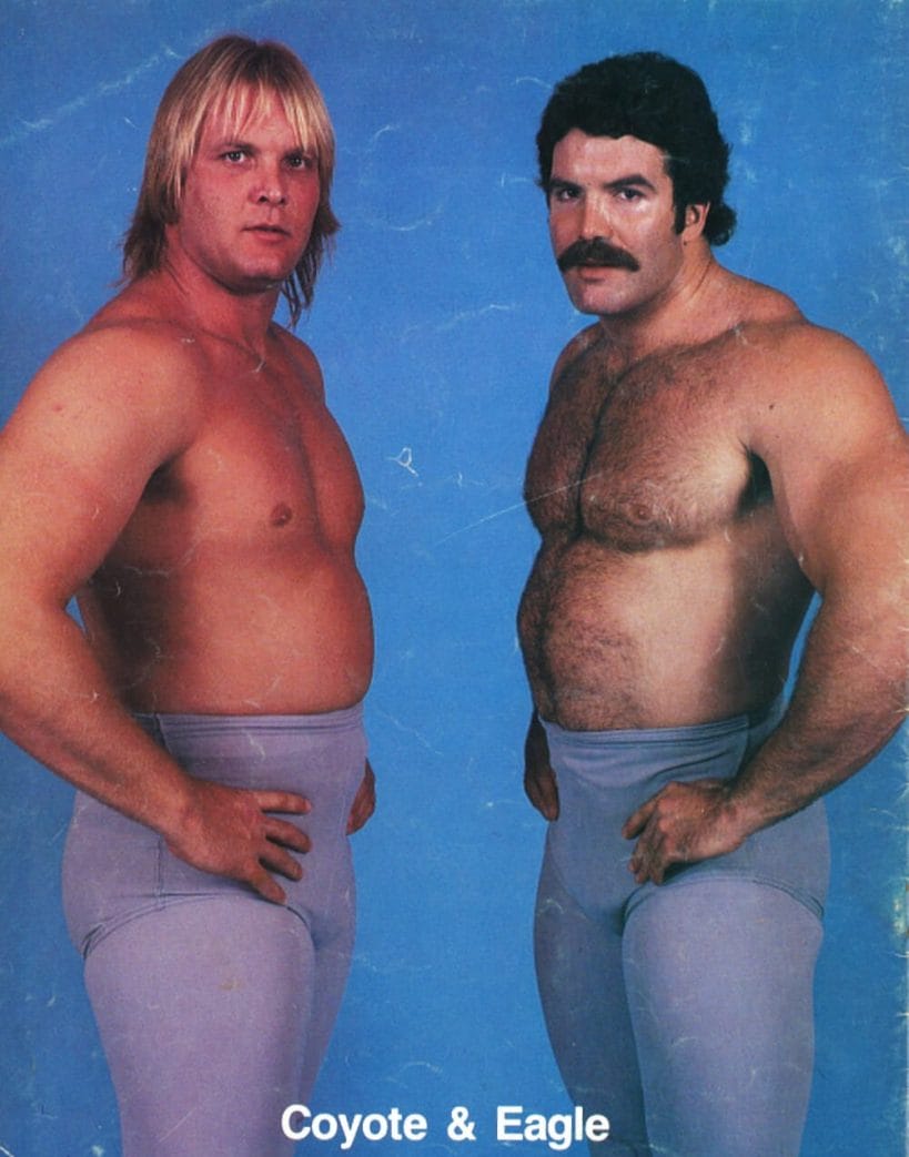 Dan Spivey and Scott Hall (then known as Eagle and Coyote), as part of the tag team, "The American Starship" in Jim Crockett Promotions, 1984.