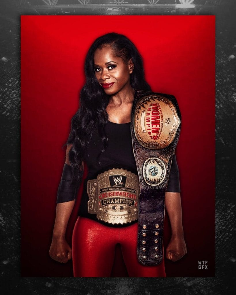 Jacqueline Moore - A Tough, Shining Star Out of Texas Jacqueline Moore carries the honor of being the first-ever USWA Women's Champion, is the first African American WWF Women's Champion (2x championship holder), and former WWE Cruiserweight Champion.