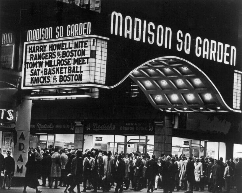 Outside the old Garden in the '50s. When the third Madison Square Garden opened, it was hailed as the world’s biggest and most impressive sports palace. [Photo: by Bruce Bennett Studios/msgnetworks.com]