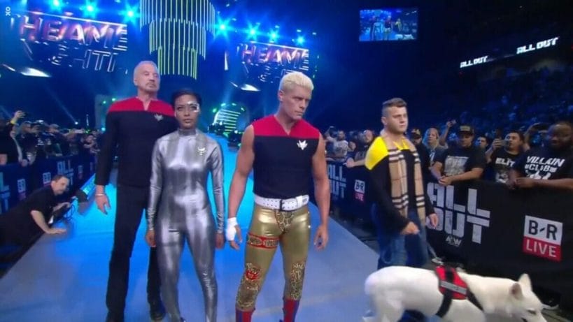 Star Trek and Wrestling - Times the Two Worlds Met! Diamond Dallas Page, Brandi Rhodes, Cody Rhodes, and MJF in Star Trek Gear at AEW All Out 2019.