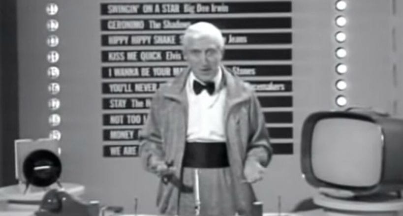 Jimmy Savile hosting the first episode of "Top Of The Pops" on New Year's Day, 1964.